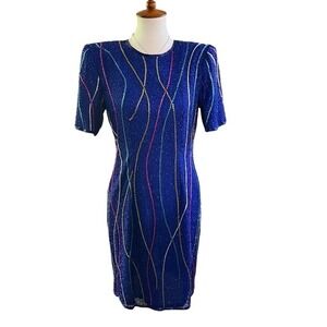 Neiman Marcus Precious Moments Sheath Dress Rainbow Beaded 80s early 90s…‎